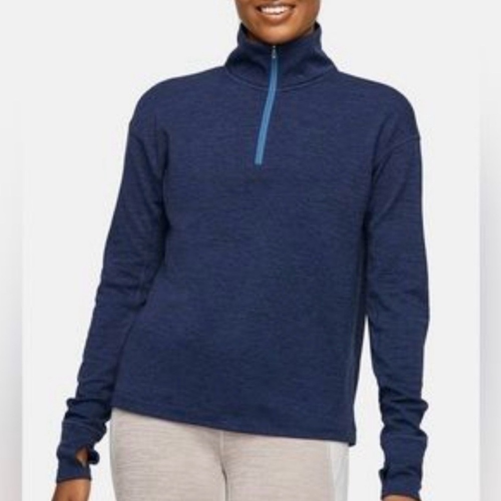 Outdoor Voices OVFleece Navy Blue Quarter Zip Pullover Jacket, Size Medium